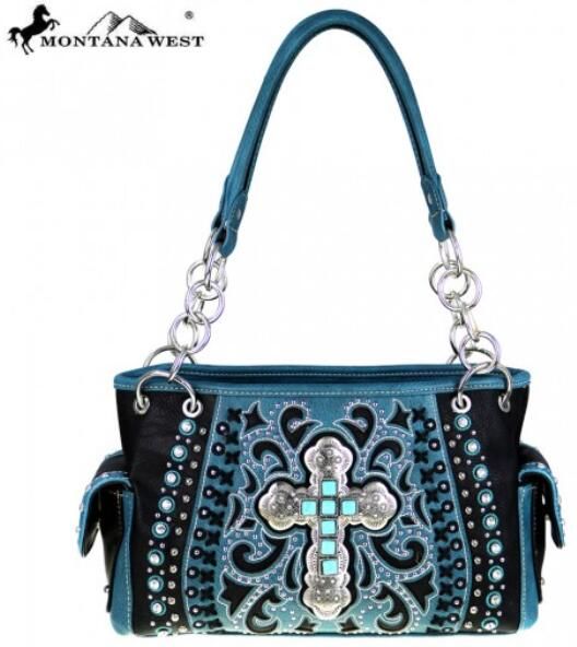 Concealed Carry Trinity Ranch Black & Turquoise Handbag | Turquoise handbags,  Vintage leather bag, Montana west handbags