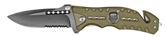 12 Pieces of 4.75" Spring Assist Skull Folding Knife - Green