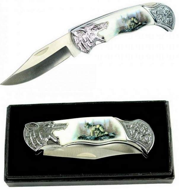 12 Wholesale 7.25 Boneedge Wolf Folding Knife - at