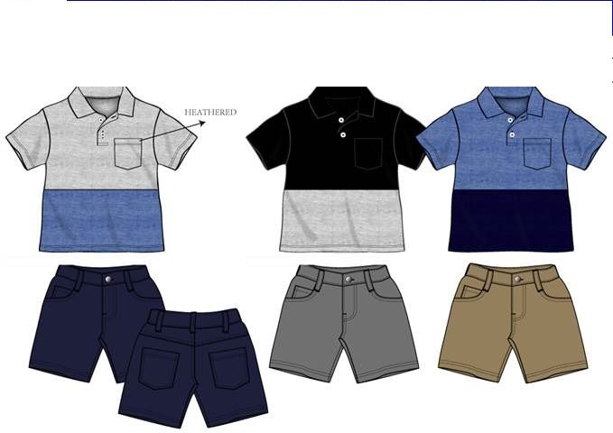 36 Pieces of Boys Twill Short Sets 3 Colors Size 12-24