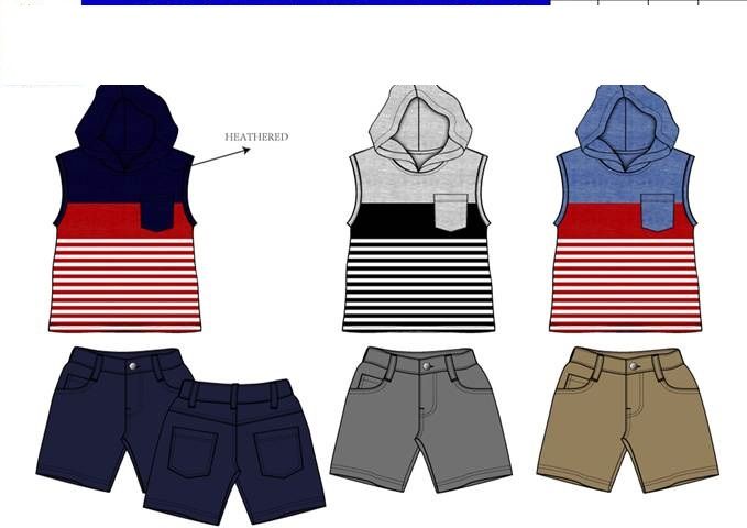 36 Pieces of Boys Twill Short Sets 3 Colors Size 12-24