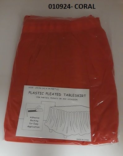 72 Pieces Pleated Plastic Table Skirt 29x14 In Coral - Table Cloth