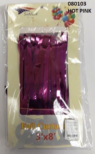 48 Pieces Foil Curtain In Hot Pink Size 3x8 - Party Favors