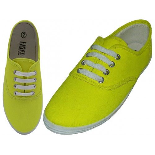 24 Pairs of Women's Lace Up Casual Canvas Shoes Neon Yellow