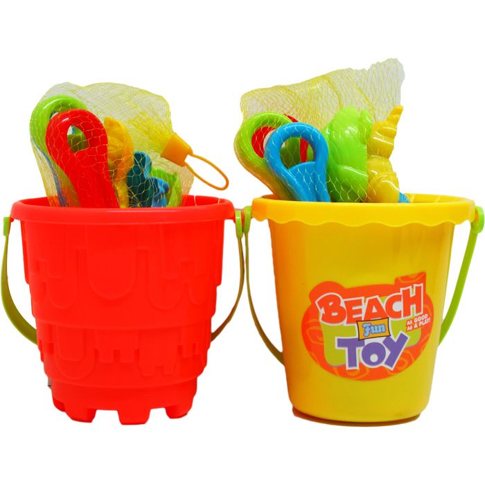 48 Sets 5.5" Beach Toy Bucket W/ Accss In Net Bag, 2 Assrt - Summer Toys