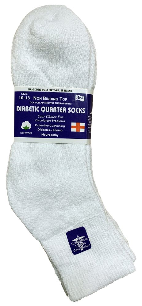 6 Pairs of Yacht & Smith Men's Loose Fit NoN-Binding Soft Cotton Diabetic Quarter Ankle Socks,size 10-13 White