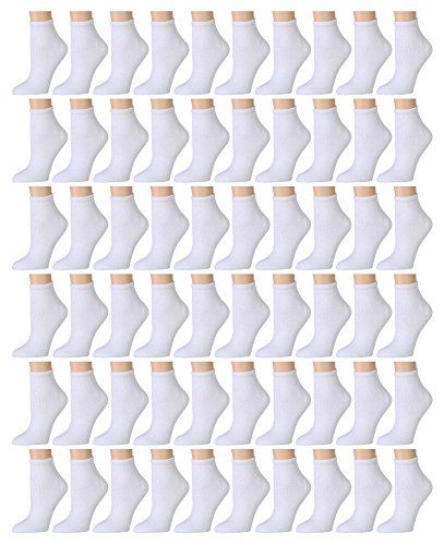 60 Pairs Yacht & Smith Kids Cotton Quarter Ankle Socks In White Size 6-8 - Boys Ankle Sock