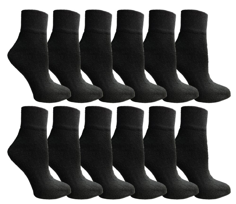 12 Pairs of Yacht & Smith Women's Diabetic Cotton Ankle Socks Soft NoN-Binding Comfort Socks Size 9-11 Black