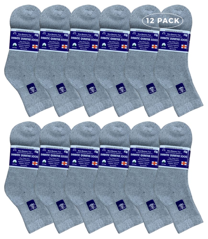12 Pairs of Yacht & Smith Women's Loose Fit NoN-Binding Soft Cotton Diabetic Gray Ankle Socks Size 9-11