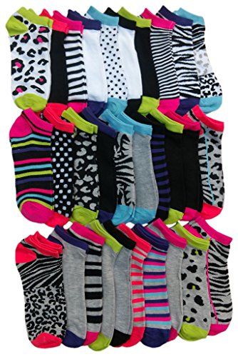 30 Pairs Yacht & Smith Womens 9-11 No Show Ankle Socks Assorted Prints, Mix Animal Prints - Womens Ankle Sock