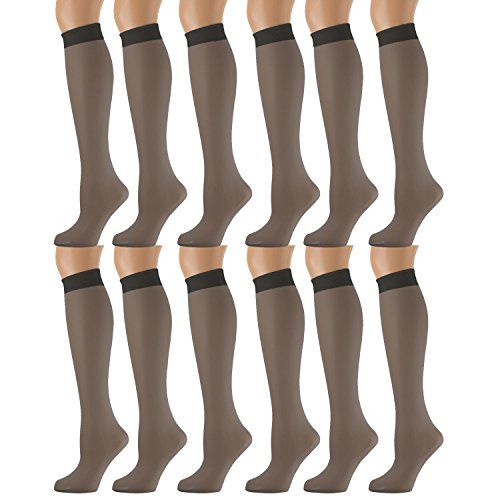 12 Pairs of Yacht & Smith Women's 20 Denier Opaque Off Black Knee High Dress Socks