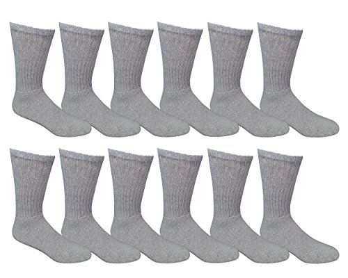 12 Pairs of Yacht & Smith Men's Cotton Diabetic Gray Crew Socks Size 13-16