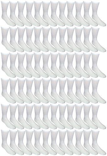 180 Pairs of Yacht & Smith King Size Men's Cotton Terry Cushion Crew Socks, Sock Size 13-16 White