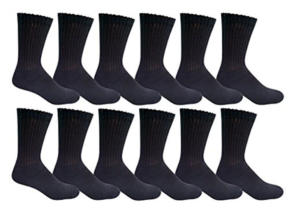 12 Pairs of Yacht & Smith Men's Loose Fit NoN-Binding Cotton Diabetic Crew Socks Black King Size 13-16