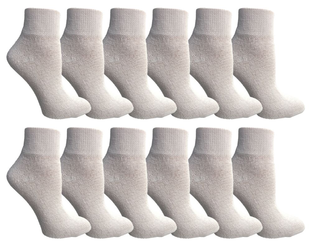12 Pairs of Yacht & Smith Women's Loose Fit NoN-Binding Soft Cotton Diabetic White Ankle Socks Size 9-11