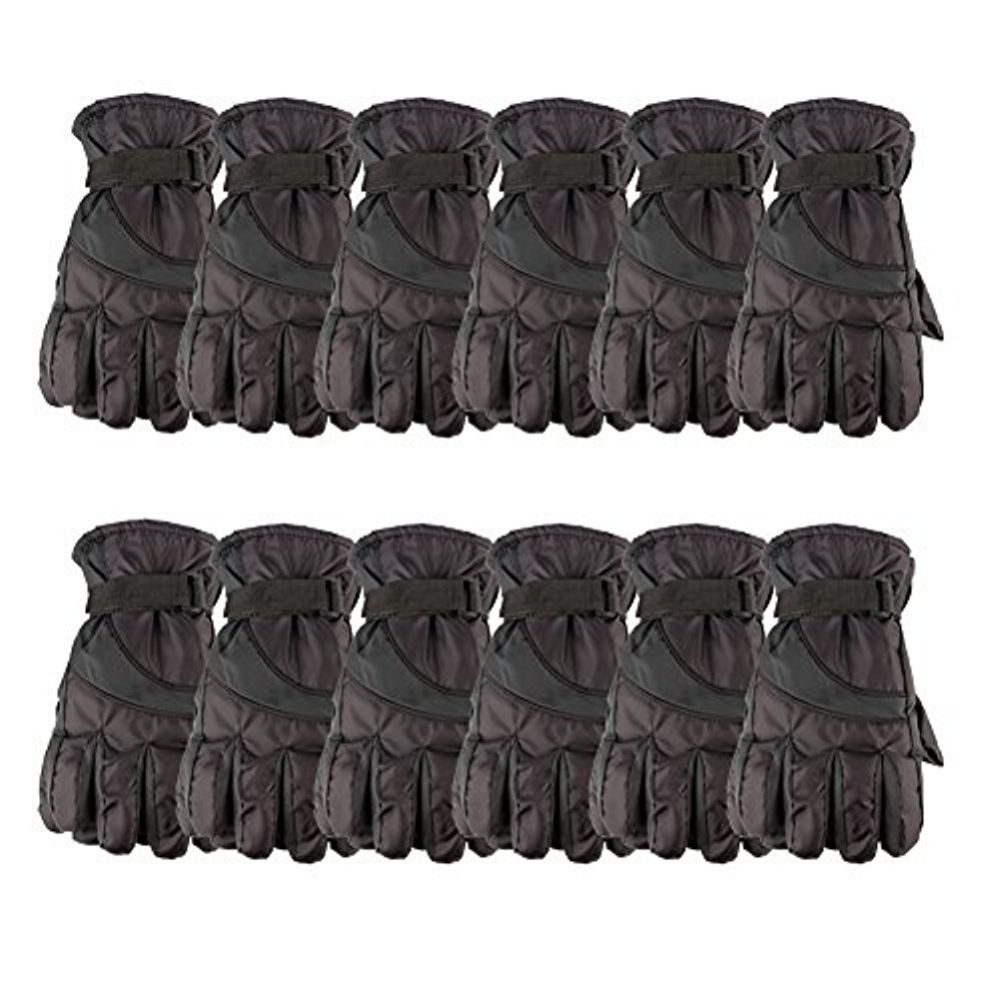 12 Pairs of Yacht & Smith Men's Winter Warm Ski Gloves, Fleece Lined With Black Gripper