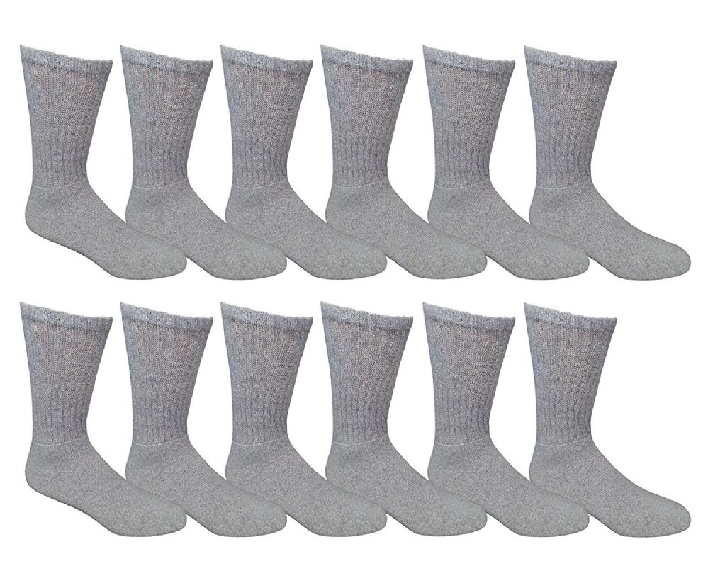 6 Pairs of Yacht & Smith Men's Loose Fit NoN-Binding Soft Cotton Diabetic Crew Socks Size 10-13 Gray