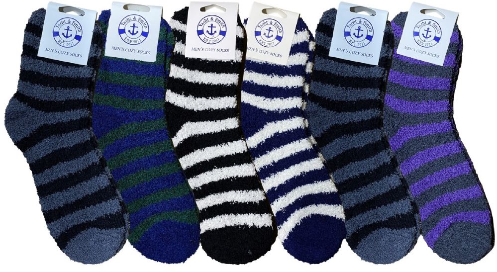 6 pairs of Yacht & Smith Men's Warm Cozy Fuzzy Socks, Stripe Pattern Size 10-13
