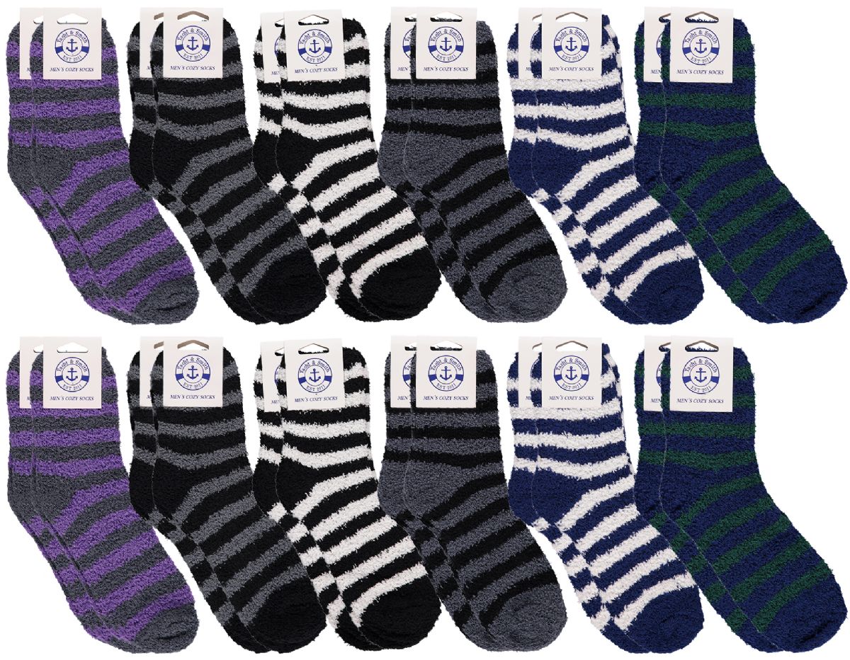 12 Pairs of Yacht & Smith Men's Warm Cozy Fuzzy Socks, Stripe Pattern Size 10-13
