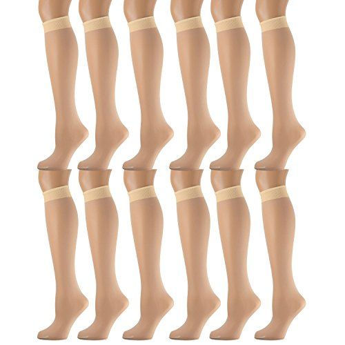 12 Pairs of Yacht & Smith Women's 20 Denier Opaque Tan Knee High Dress Socks