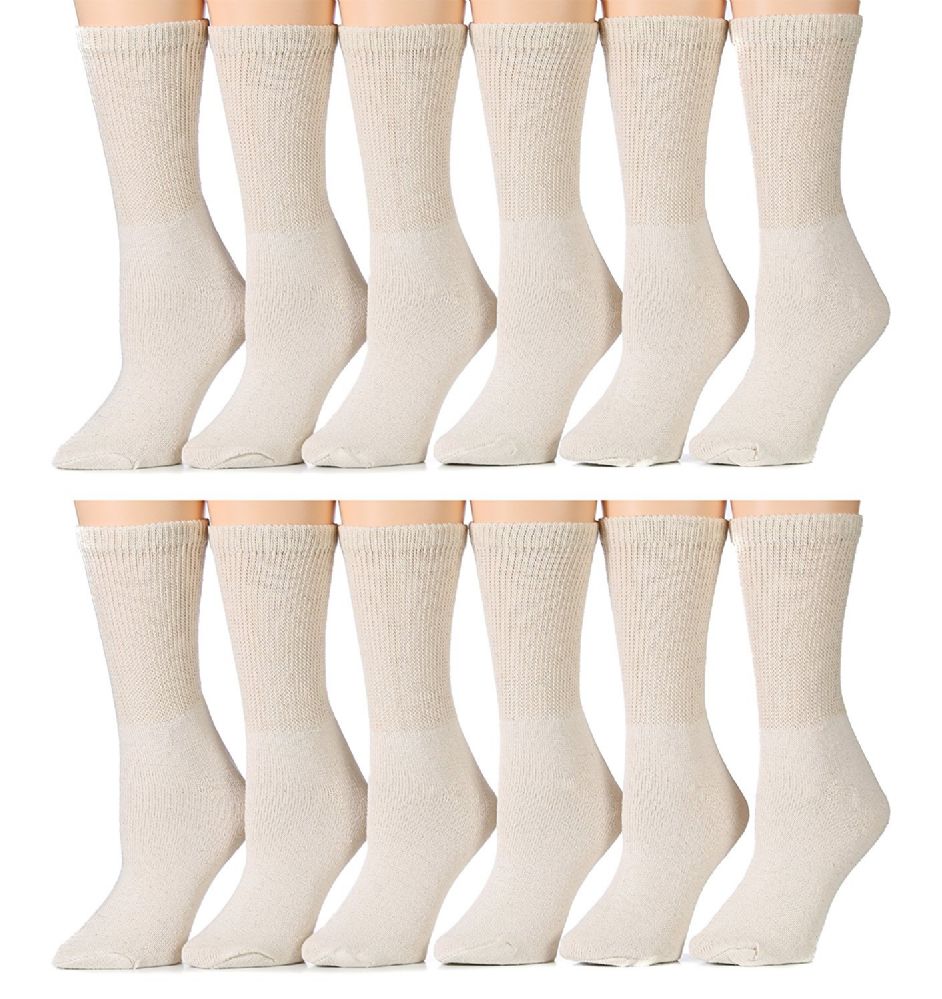 12 Pairs Yacht & Smith Women's Diabetic Crew Socks, RinG-Spun Cotton Tan - Women's Diabetic Socks