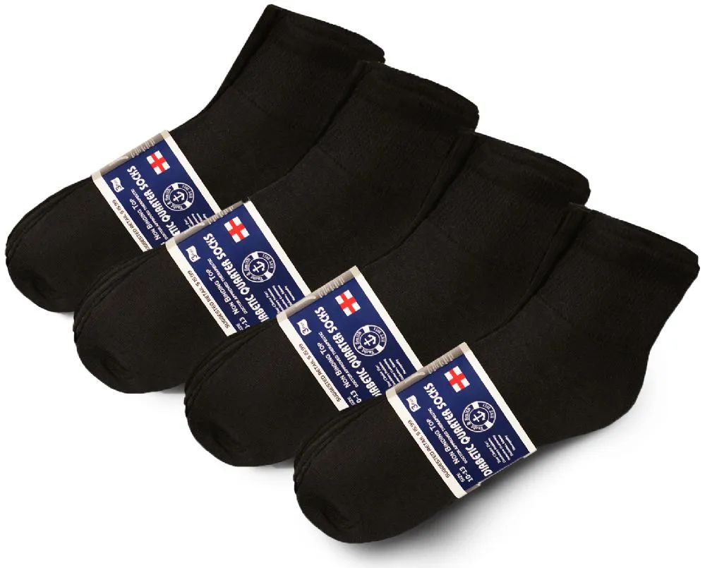 6 Pairs of Yacht & Smith Men's Cotton Diabetic Black Quarter Ankle Socks, Size 10-13