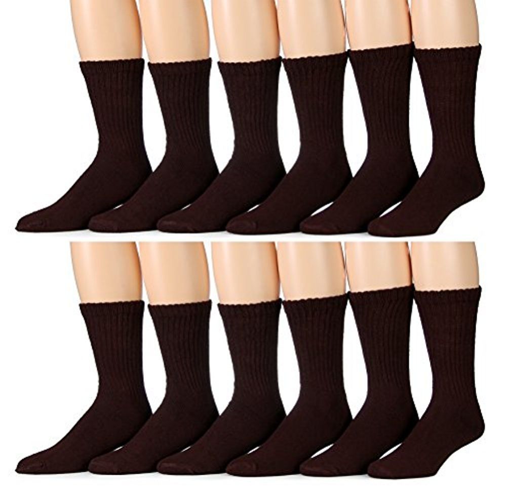 12 Pairs of Yacht & Smith Women's Cotton Crew Socks, Solid Brown