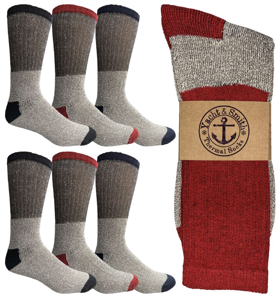 6 Pairs of Yacht & Smith Mens Thermal Socks, Warm Cotton, Sock Size 10-13