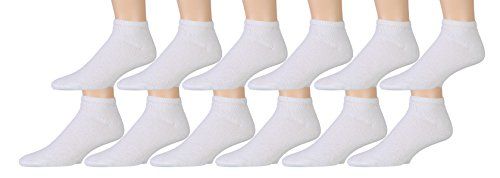 12 Pairs of Yacht & Smith Men's King Size Loose Fit NoN-Binding Cotton Diabetic Ankle Socks White Size 13-16
