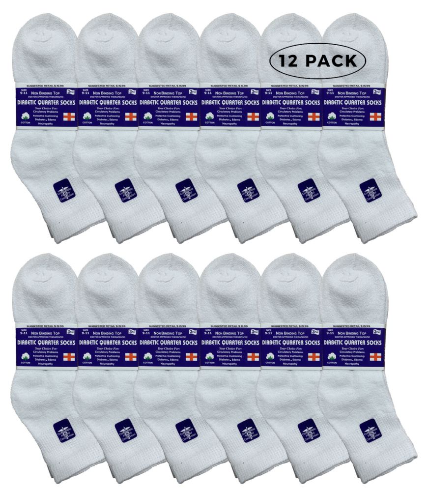 12 Pairs of Yacht & Smith Women's Diabetic Cotton Ankle Socks Soft NoN-Binding Comfort Socks Size 9-11 White