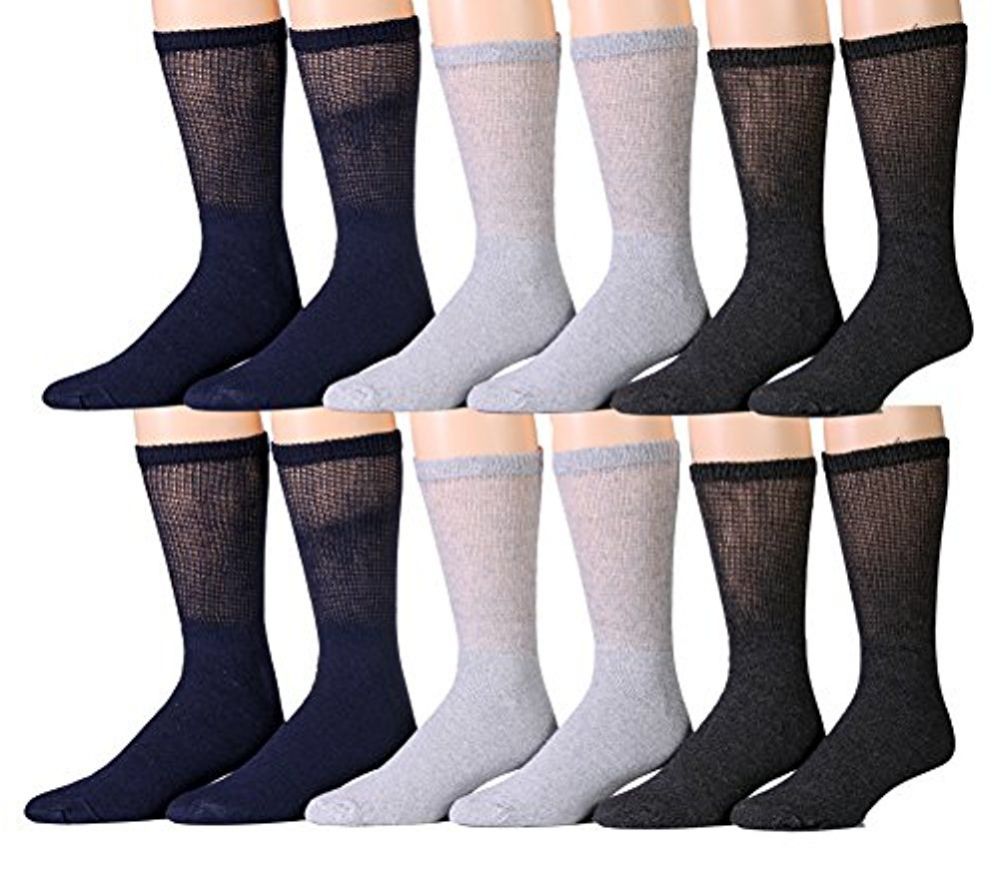 12 Pairs 12 Pairs Unisex White Diabetic Socks For Neuropathy, Edema, Circulation, Comfort, By Socksnbulk (9-11, Assorted (black, Heather Grey, Charcoal Grey)) - Women's Diabetic Socks