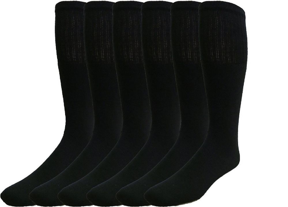 6 Pairs of Yacht & Smith Men's Cotton 28" Inch Terry Cushioned Athletic Black Tube Socks Size 10-13