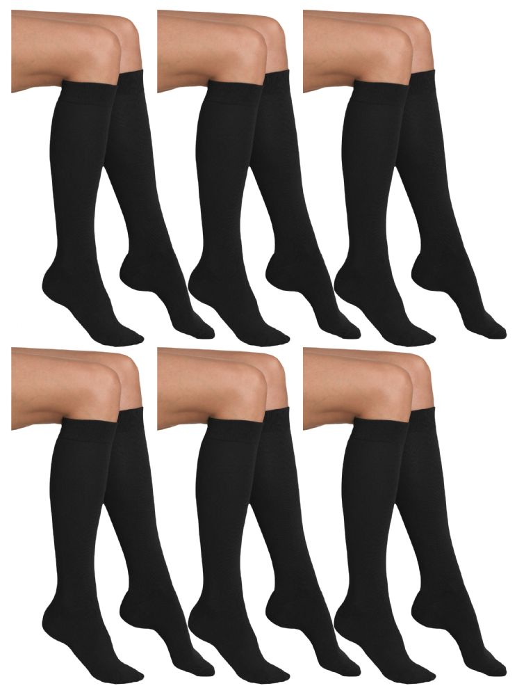 6 Pairs of Yacht & Smith Girls Black Knee High Socks , 90% Cotton Size 6-8