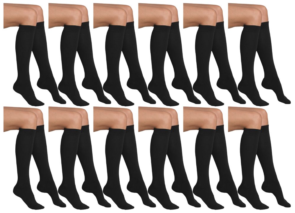 12 Pairs of Yacht & Smith Girls Black Knee High Socks , 90% Cotton Size 6-8