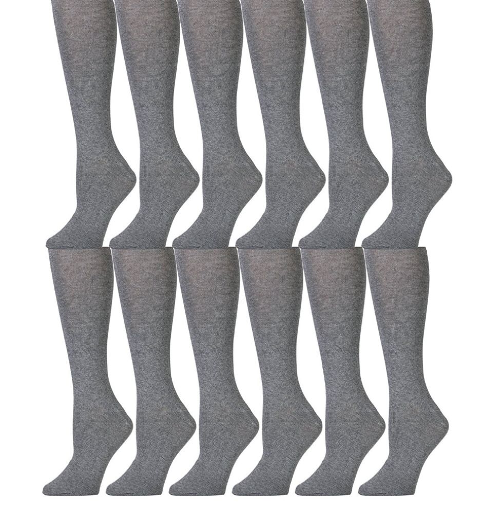 12 Pairs of Yacht & Smith 90% Cotton Heather Gray Knee High Socks For Girls