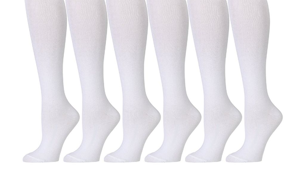 6 Pairs of Yacht & Smith 90% Cotton White Knee High Socks For Girls