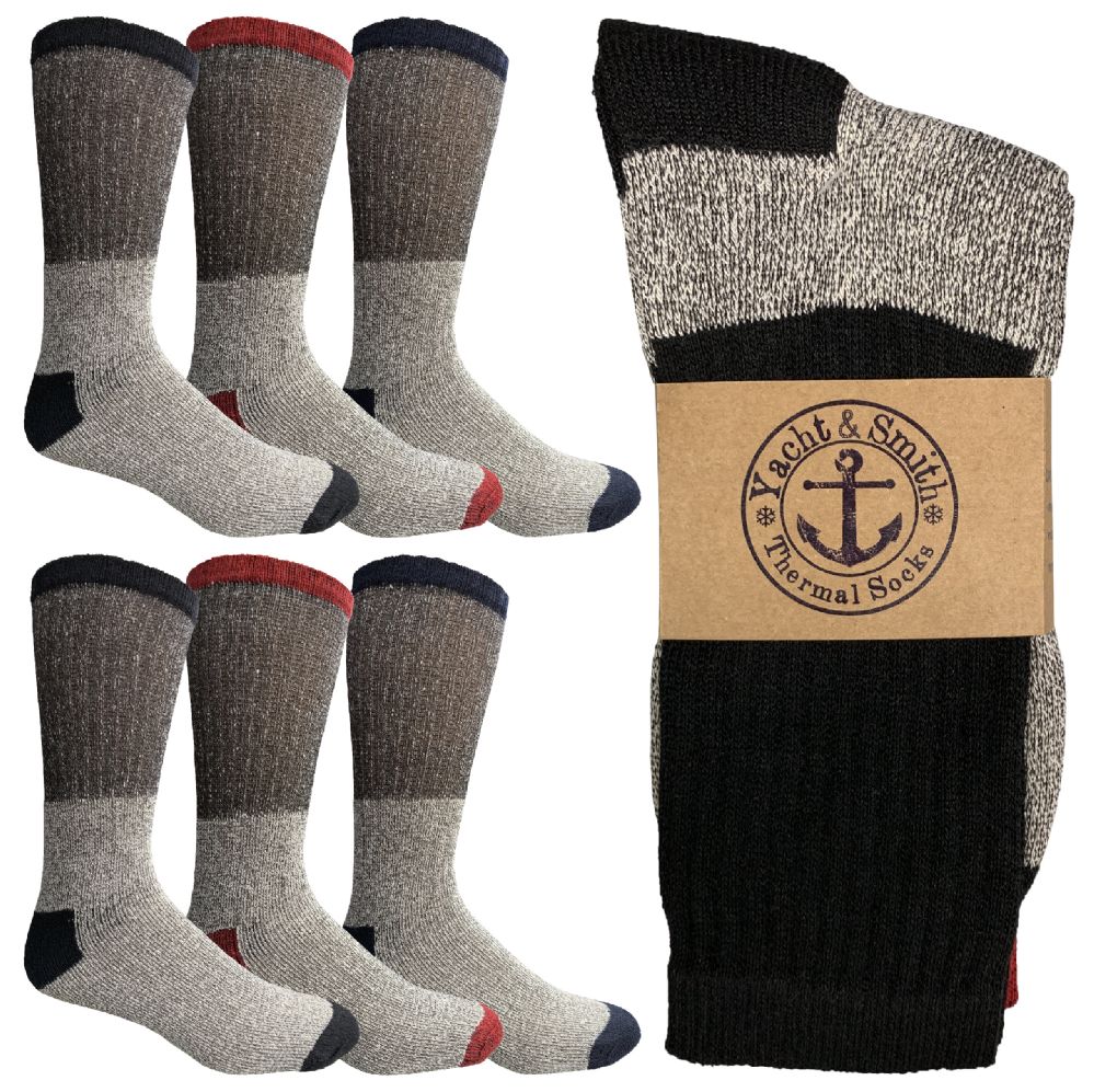 6 Pairs of Yacht & Smith Men's Cotton Assorted Colored Thermal Crew Socks