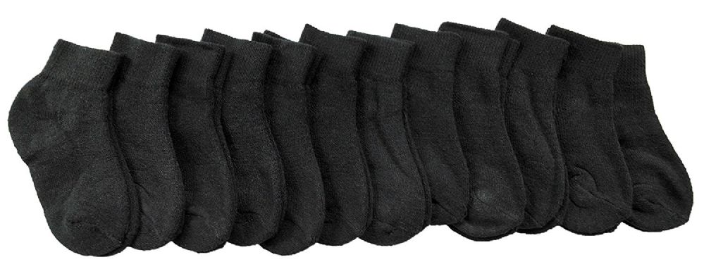 12 Pairs of Yacht & Smith Kid's Black Quarter Ankle Socks - Size 6-8