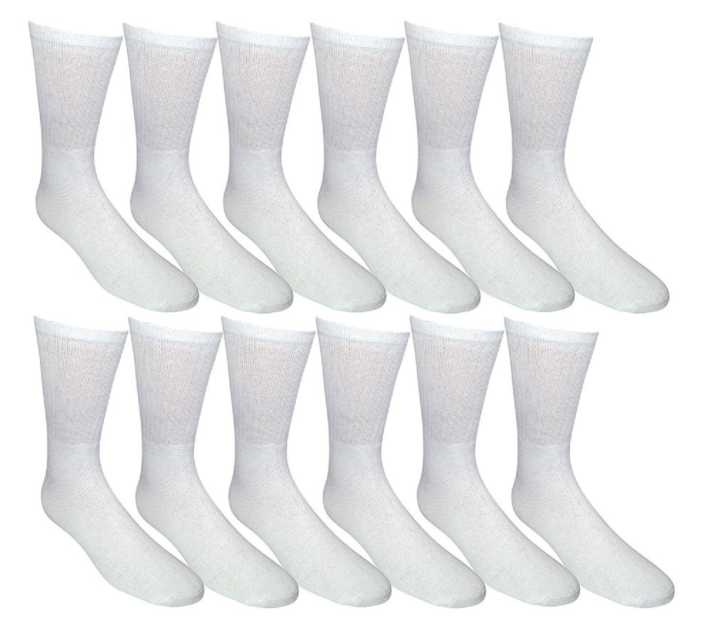 6 Pairs of Yacht & Smith Men's Cotton Diabetic Crew Socks Loose Fit NoN-Binding White King Size 13-16
