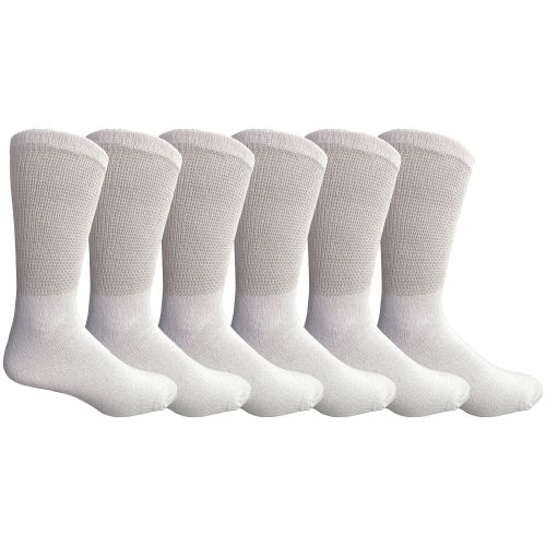 6 Wholesale Yacht & Smith Men's Loose Fit NoN-Binding Soft Cotton Diabetic Crew Socks Size 10-13 White