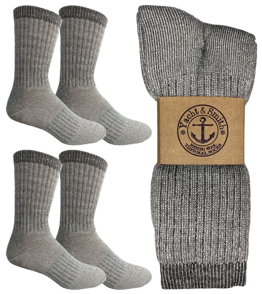 4 Pairs of Yacht & Smith Men's Merino Wool Thermal Socks Heather Grey Size 10-13