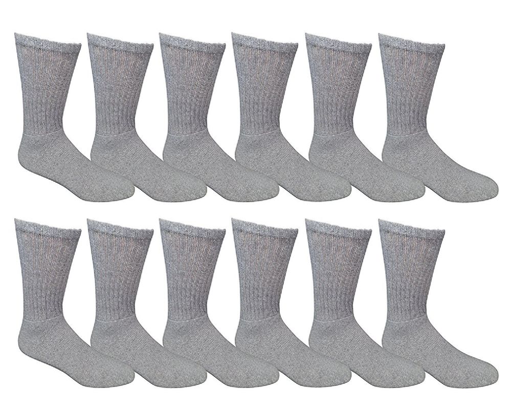 12 Pairs of Yacht & Smith Men's Loose Fit NoN-Binding Soft Cotton Diabetic Crew Socks Size 10-13 Gray