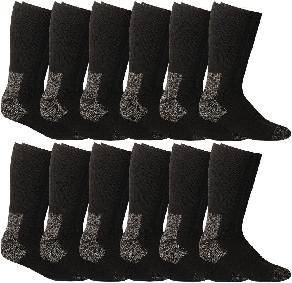 12 Wholesale Yacht & Smith Men's Heavy Duty Steel Toe Work Socks, Black, Sock Size 10-13