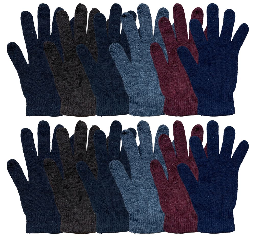 12 Wholesale Yacht & Smith Men's Winter Gloves, Magic Stretch Gloves In Assorted Solid Colors