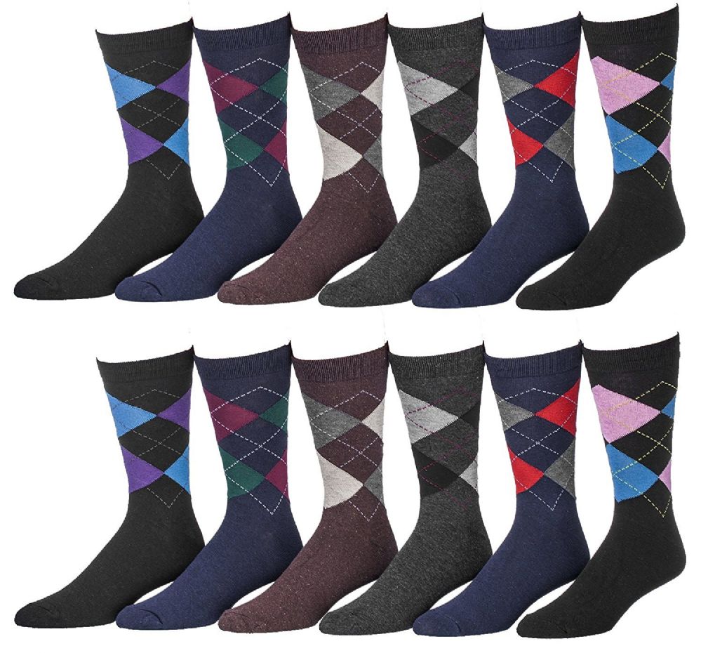 12 Wholesale Yacht & Smith Men's Designer Pattern Dress Socks, Cotton Blend