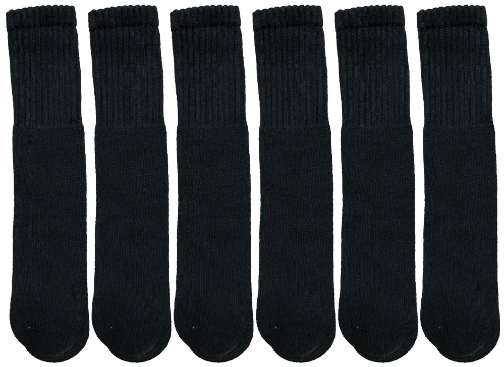 6 Pairs Yacht & Smith Kids Black Solid Tube Socks Size 4-6 - Boys Crew Sock