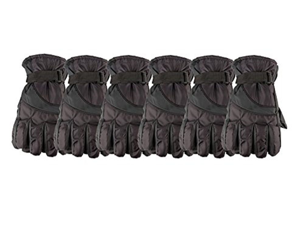 6 Pairs of Yacht & Smith Men's Black Gripper Ski Gloves