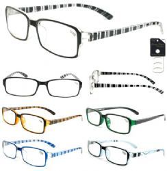72 Wholesale Men's Crystal Striped Reading Glasses