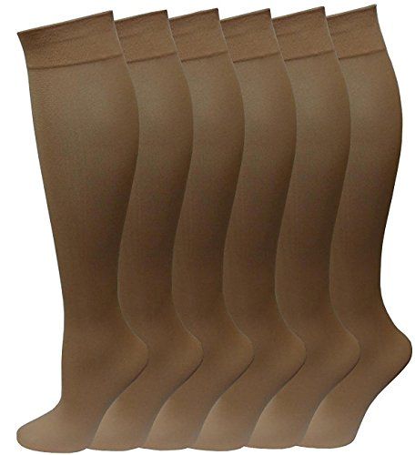 6 Pairs of 6 Pairs Pack Women Knee High Trouser Socks Opaque Stretchy Spandex (many Colors) (beige)