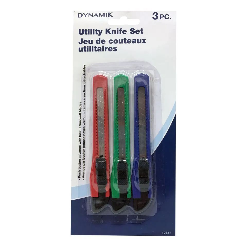 144 pieces of 3 Piece Utility Knife Set With/snap
